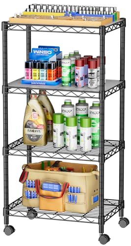 Small Wire 4 Adjustable Shelves Pantry Metal Shelf Floor Organizer (Black / 4-Tier 11.8"D X 17.3"W X 45.2"H)