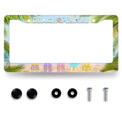Beach Please License Plate Frame Stainless Steel Hawaii License Holder (Beach Please Hawaii Flip Flops)