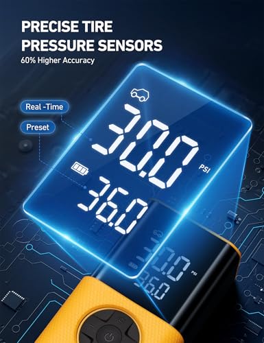 L7S Tire Inflator Portable Air Compressor Cordless with Digital Pressure Gauge (Yellow)