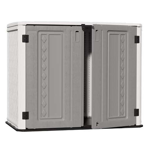 Outdoor Storage Shed Diamond Texture 4x3FT Horizontal Shed (White & Grey-26 Cu ft)