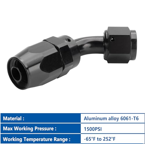 Swivel 8AN Fitting 45 Degree For CPE Braided Hose End Black 2Pcs (8AN 45° 2Pcs)