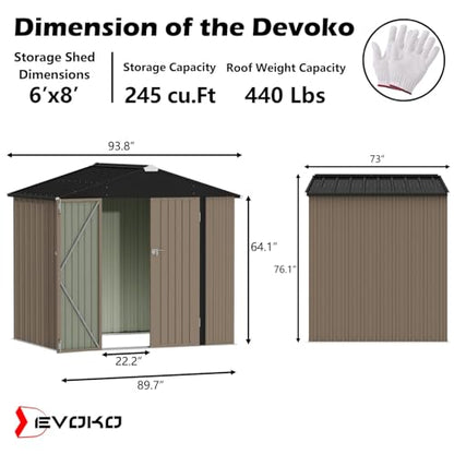 8x6 FT Outdoor Storage Shed (Brown / 8x6 FT)
