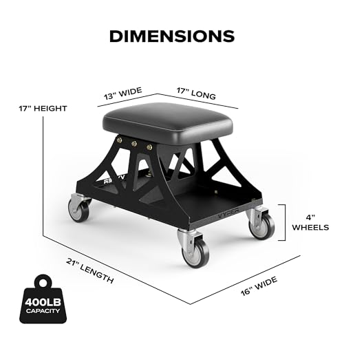 Vyper Low Pro Garage Stool with Removable Seat for Mechanics (Black Seat, Blue Frame)