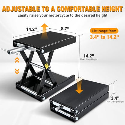 Motorcycle Lift Jack 1100 LBS Motorcycle Scissor Jack Stand Lift with Wide Deck Crank Handle 3.4" (Black)