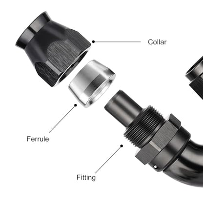12AN 180 Degree PTFE One Piece Full Flow End Hose Fitting Aluminum Black (12AN / 180 Degree)
