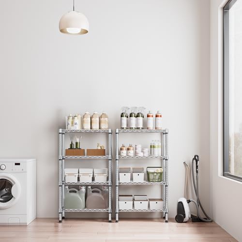 1000 lbs 4 Tier Shelf Metal Storage Shelves Wire Rack Closet Organizers for Garage Kitchen Bathroom Laundry Chrome 11.8" D x 25.6" W x 45.5" H (4 tier, 11.8" D x 25.6" W x 45.5" H / Chrome)