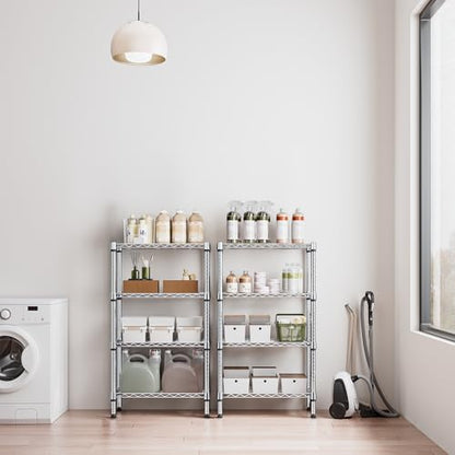 1000 lbs 4 Tier Shelf Metal Storage Shelves Wire Rack Closet Organizers for Garage Kitchen Bathroom Laundry Chrome 11.8" D x 25.6" W x 45.5" H (4 tier, 11.8" D x 25.6" W x 45.5" H / Chrome)