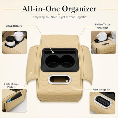 Beige Car Center Console Armrest Pillow (Beige Tan)