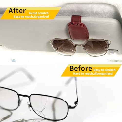 Magnetic Leather Sunglasses Holder for Car (Red)