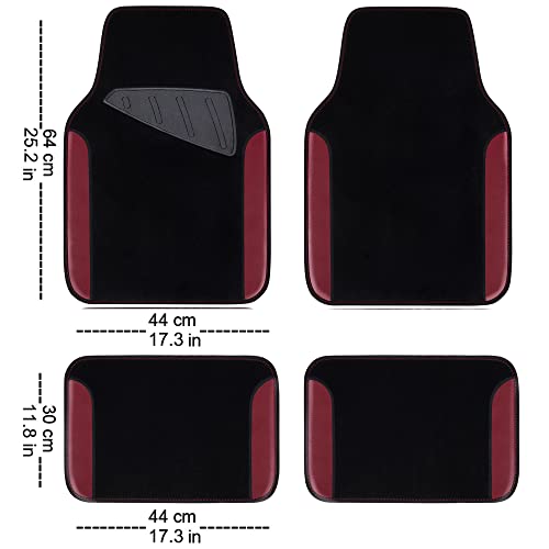 Waterproof Universal Fit Car Floor Mats (Black and Burgundy)