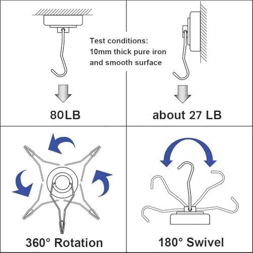 Magnetic Hooks (Silver / 6Pack 80Lbs+)