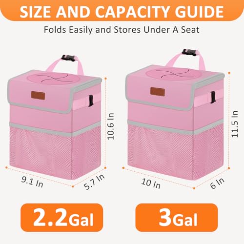 Car Trash Can with Lid Leak Proof Car Accessories for Women (3 Gallons / Pink)