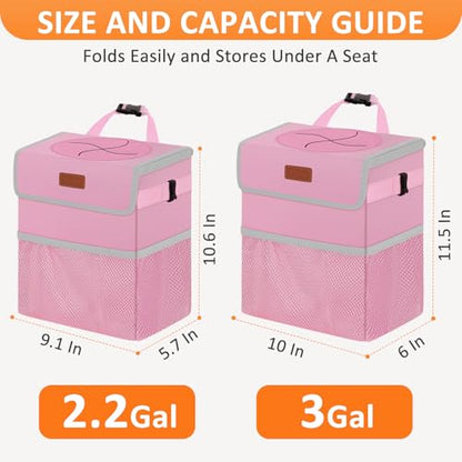 Car Trash Can with Lid Leak Proof Car Accessories for Women (3 Gallons / Pink)
