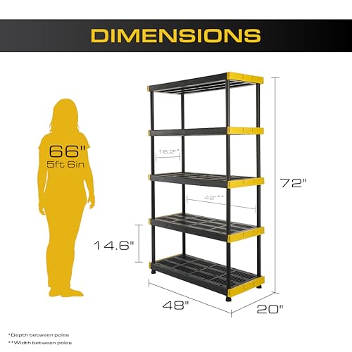 5 Tier Heavy Duty Plastic Storage Shelves for Garage Organization (5-Tier)