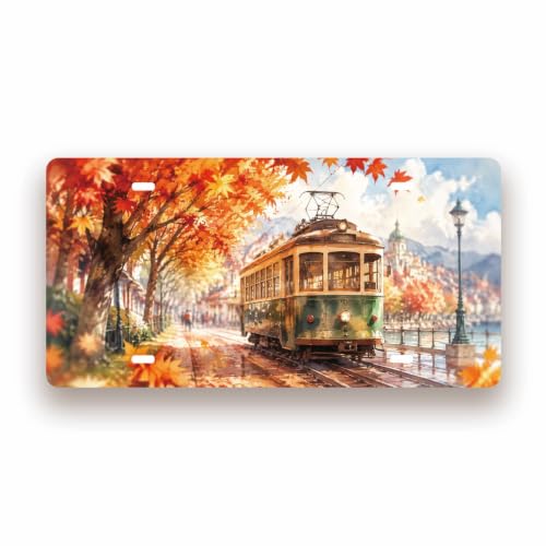 TRAM FALL MAPLE TREE SPACE Metal Tin Sign License Plate Bar Cafe Garage Cave Home Room Wall Bathroom Farmhouse Garden Porch Patio Decor (TRAM FALL MAPLE TREE LICENSE PLATE)