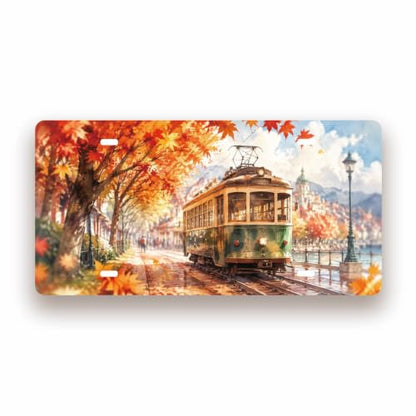 TRAM FALL MAPLE TREE SPACE Metal Tin Sign License Plate Bar Cafe Garage Cave Home Room Wall Bathroom Farmhouse Garden Porch Patio Decor (TRAM FALL MAPLE TREE LICENSE PLATE)