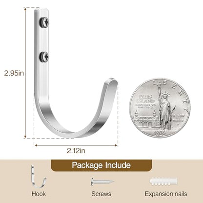 22LB Wall Hooks for Hanging Towel (Silver / 5 Pack)