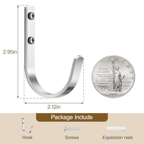 10 Pack 22LB Wall Hooks for Hanging Towel (Silver / 10 Pack)