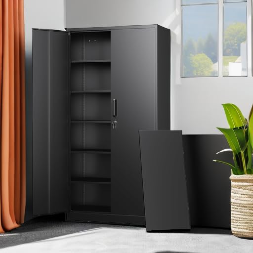 Metal Storage Cabinets with Lock Doors (71 X 32 X 16 In(H X W X D) / Black)