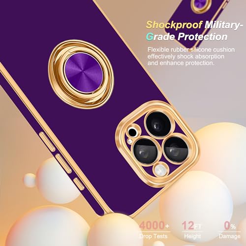 for iPhone 15 Pro Case 360° Rotatable Ring Holder Kickstand Shiny (For iPhone 15 Pro(6.1 inch,2023) / Deep Purple)