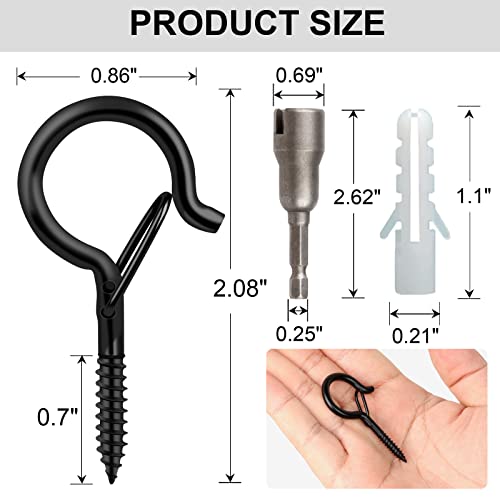 48 PCS Q Hanger Hooks with Safety Buckle (Black / 48 Pcs)