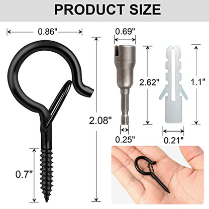 96 PCS Q Hanger Hooks with Safety Buckle (Black / 96 Pcs)