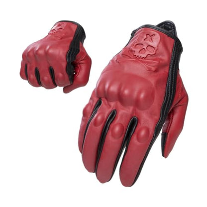 Goatskin Leather Motorcycle Motorbike Powersports Racing Gloves Reflective Skull Touchscreen for Men and Women Model (HEE11 / Small)