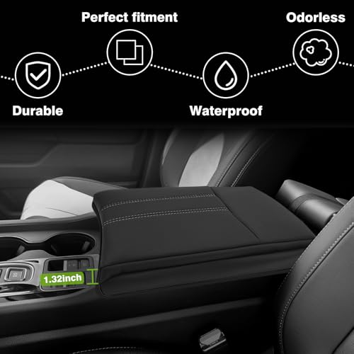 Armrest Cover for Honda Pilot 2023 (12) 23+ |Pilot| Black/White Stitching, +Thick)