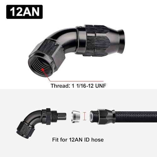 12AN 60 Degree PTFE One Piece Full Flow End Hose Fitting Aluminum Black (12AN / 60 Degree)