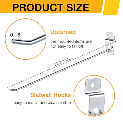 100 Pack Heavy Duty Slatwall Hooks Metal for Garage (11.8 inch)