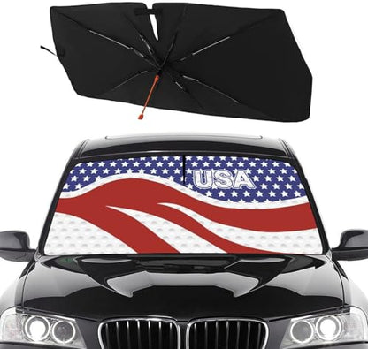 American USA Flag Car Windshield Sunshade Umbrella Foldable (57X31 Inch / styled45f)