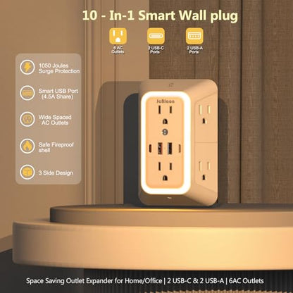Wall Outlet Extender with Night Light (White with Night Light)