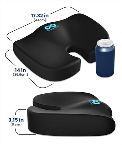 Doctor Recommended Memory Foam Seat Cushion for Office Chairs & Car (Black / Large)