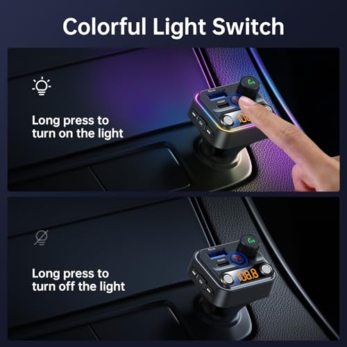 Bluetooth 5.4 FM Transmitter Car Adapter with Light Switch (Black)