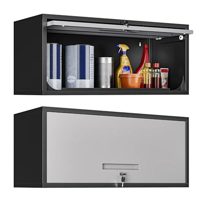 Metal Garage Wall Cabinet with Doors (13"D x 32"W x 14"H / Gray Black)