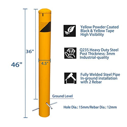 46" High Pour in Place Steel Bollard Post with Removable Cap (46" H x 4.5" D)