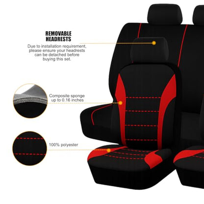 Polyester Full Car Seat Cover Set with Sponge Padding (Red/Black)