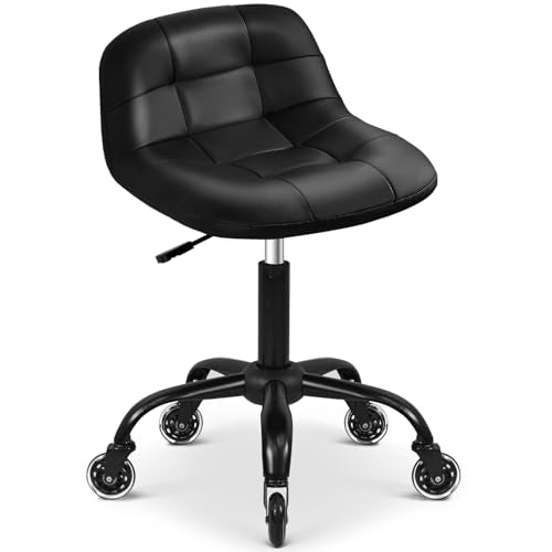 Rolling Shop Stool with Wheels (Black)