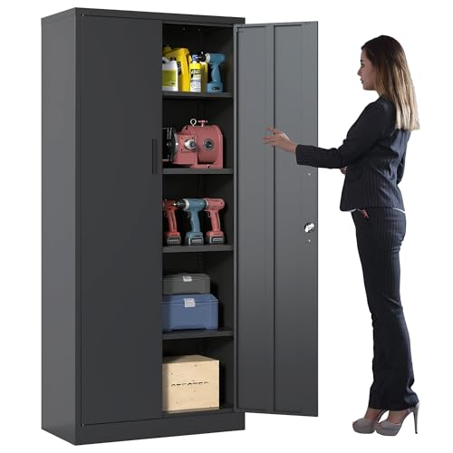 Metal Storage Cabinet for Garage (Black / L - 2 Doors & 5 Shelves (Wheelless))