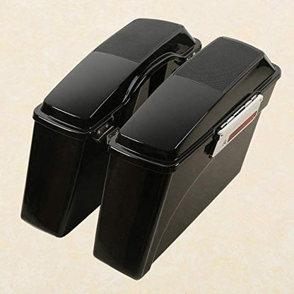 Motorcycle Hard Saddlebags with 5x7 Speaker Lids & Chrome Conversion Brackets Fit For Harley Softail Deluxe Heritage Softail 1984 (Vivid Black W/ Chrome Latches)