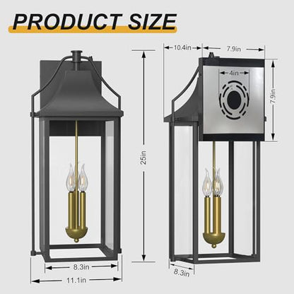 25IN Dusk to Dawn Outdoor Light (Black(with Gold Base) / 25-inch 3-e12 Base)