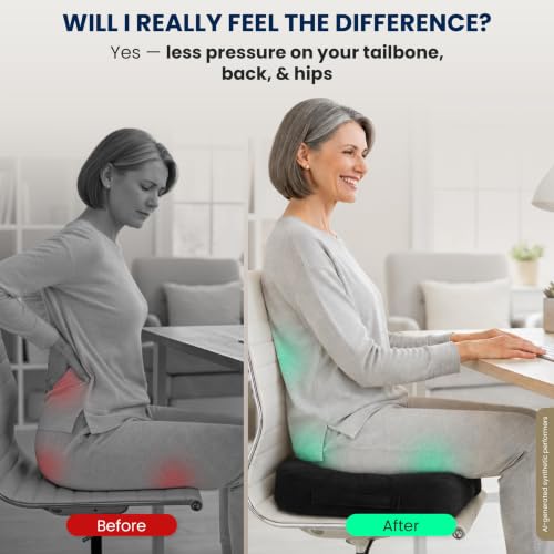 Seat Cushion Memory Foam Chair Pad for Tailbone Pain Relief (Black / X-Large)