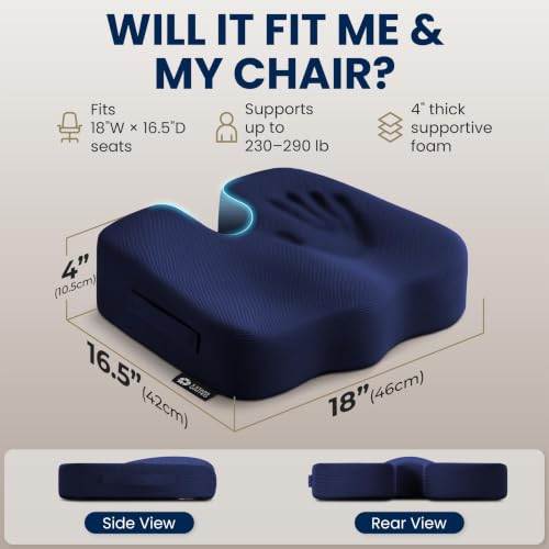 Seat Cushion Memory Foam Chair Pad for Tailbone Pain Relief (Blue / X-Large)