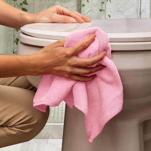Microfiber Cleaning Cloths (Pack of 36 - 16x16 Inches / Pink)