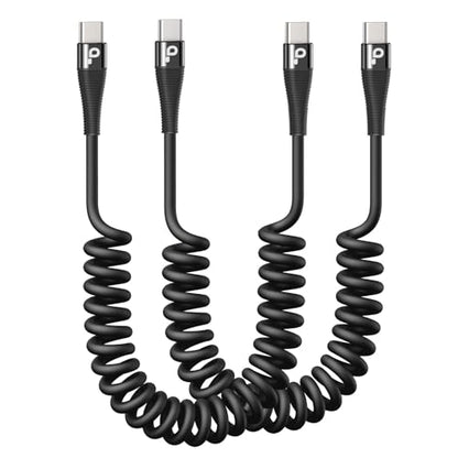 Coiled USB C to C Cable for Car 5FT (5FT / USB C to USB C / Black)