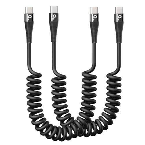 USB C to C Cable 3FT for Car Coiled USB C Cable Fast Charging for iPhone 17 (3FT / USB C to USB C / Black)