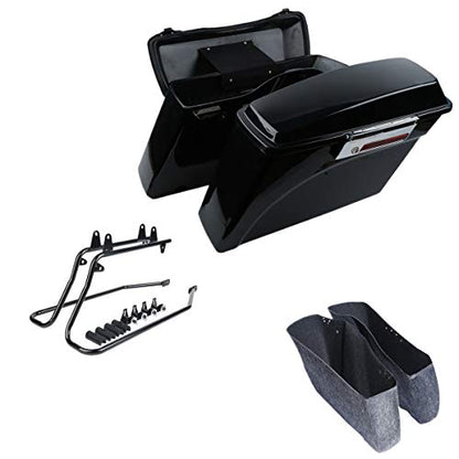 Motorcycle Hard Saddlebags with Black Conversion Brackets Fit For Harley Softail Deluxe Heritage Softail 1984 (Vivid Black W/ Chrome Latches)