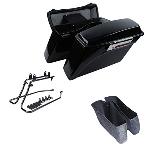 Motorcycle Hard Saddlebags with Black Conversion Brackets Fit For Harley Softail Deluxe Heritage Softail 1984 (Vivid Black W/ Chrome Latches)