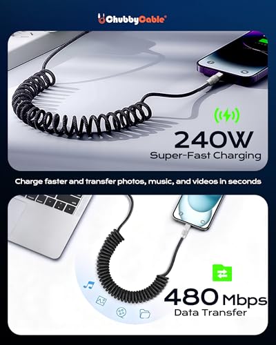 USB C to C 240W Braided Coiled Charging Cable (Purple+Purple / Type C-Type C)