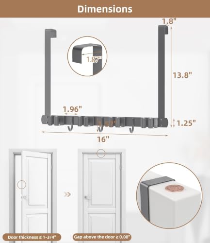 Broom Holder Over The Door with Hooks (Space grey)